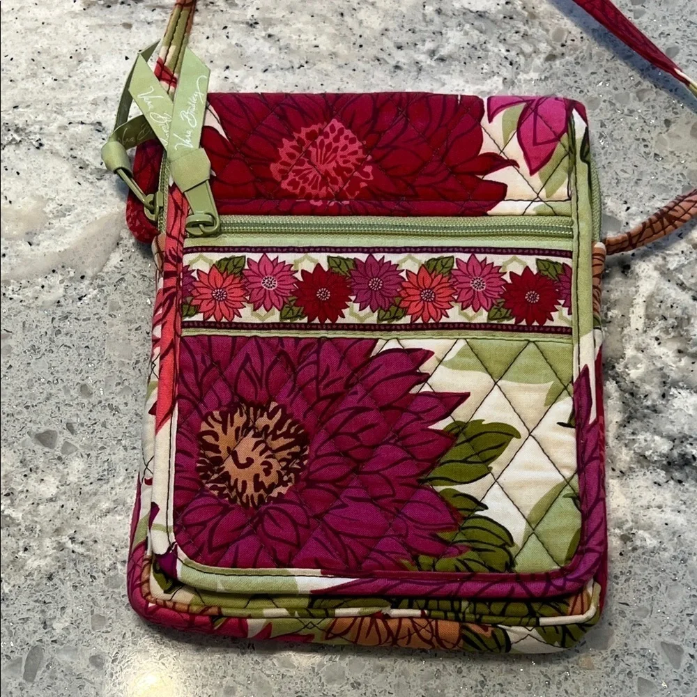 Vera Bradley Pink and Green Floral Crossbody Bag 6.5